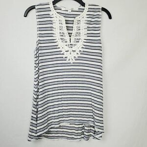 Max Studio Small Blue White Stripe Top